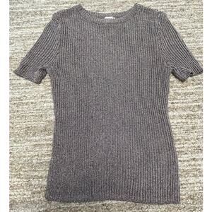 H & M Metallic Fiber Blend Shimmery Ribbed Short Sleeved Women Top Size M